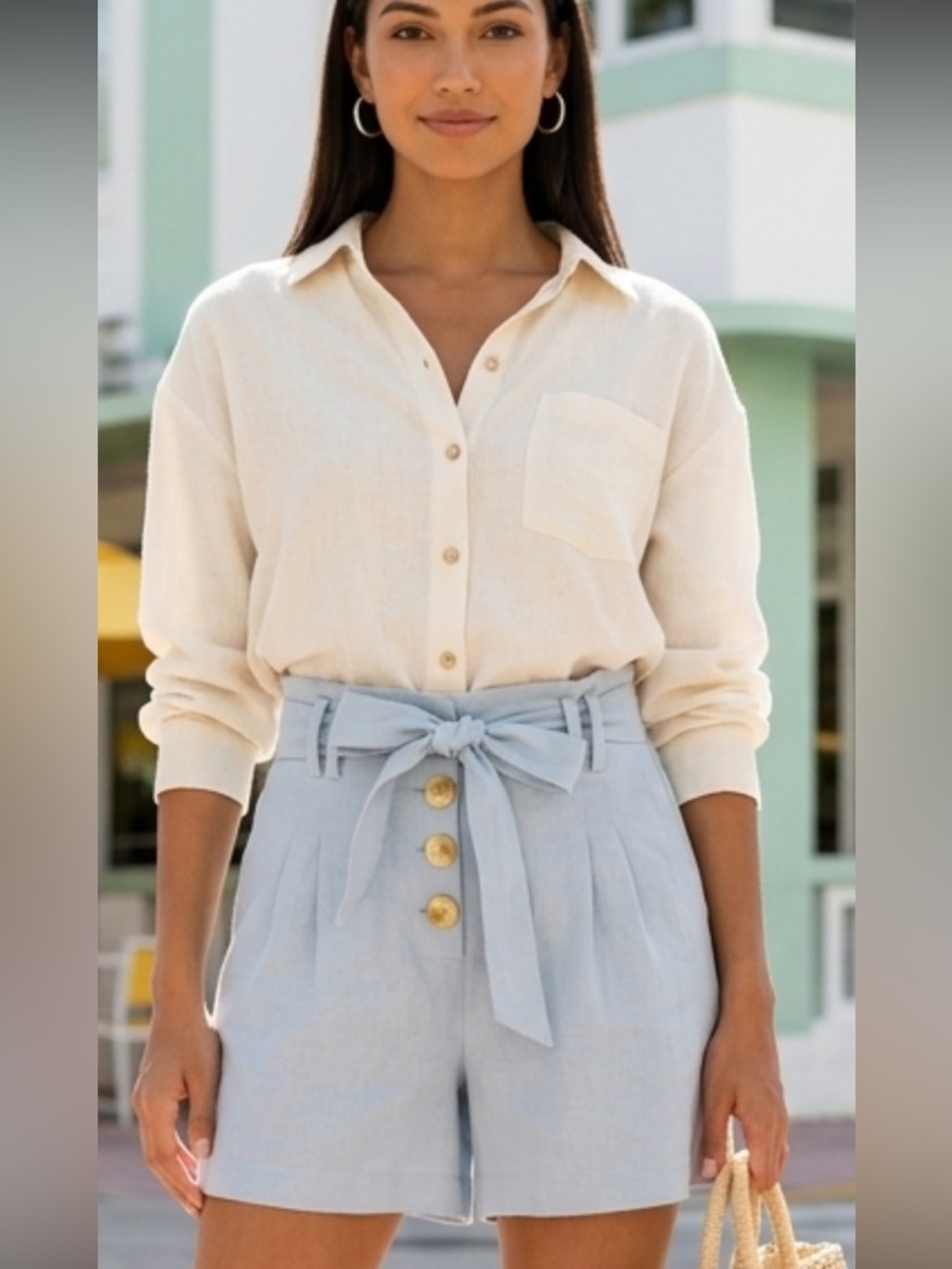Bishop & Young Camille short in surf blue, High Waist Tie Shorts NWT Size M